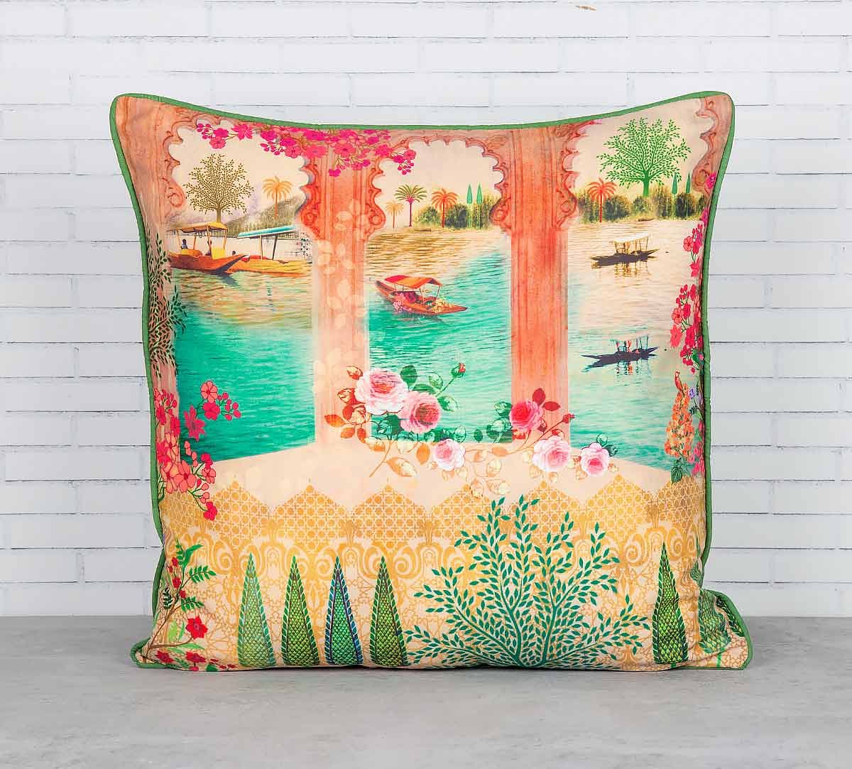 India Circus Panoramic Backwaters Blended Taf Silk Cushion Cover