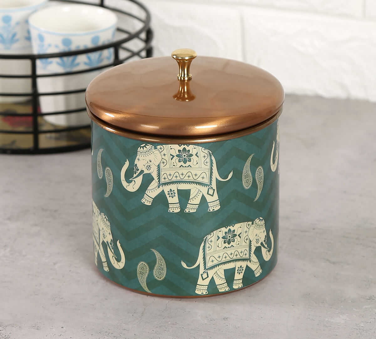 India Circus Parading Tuskers Storage Jar