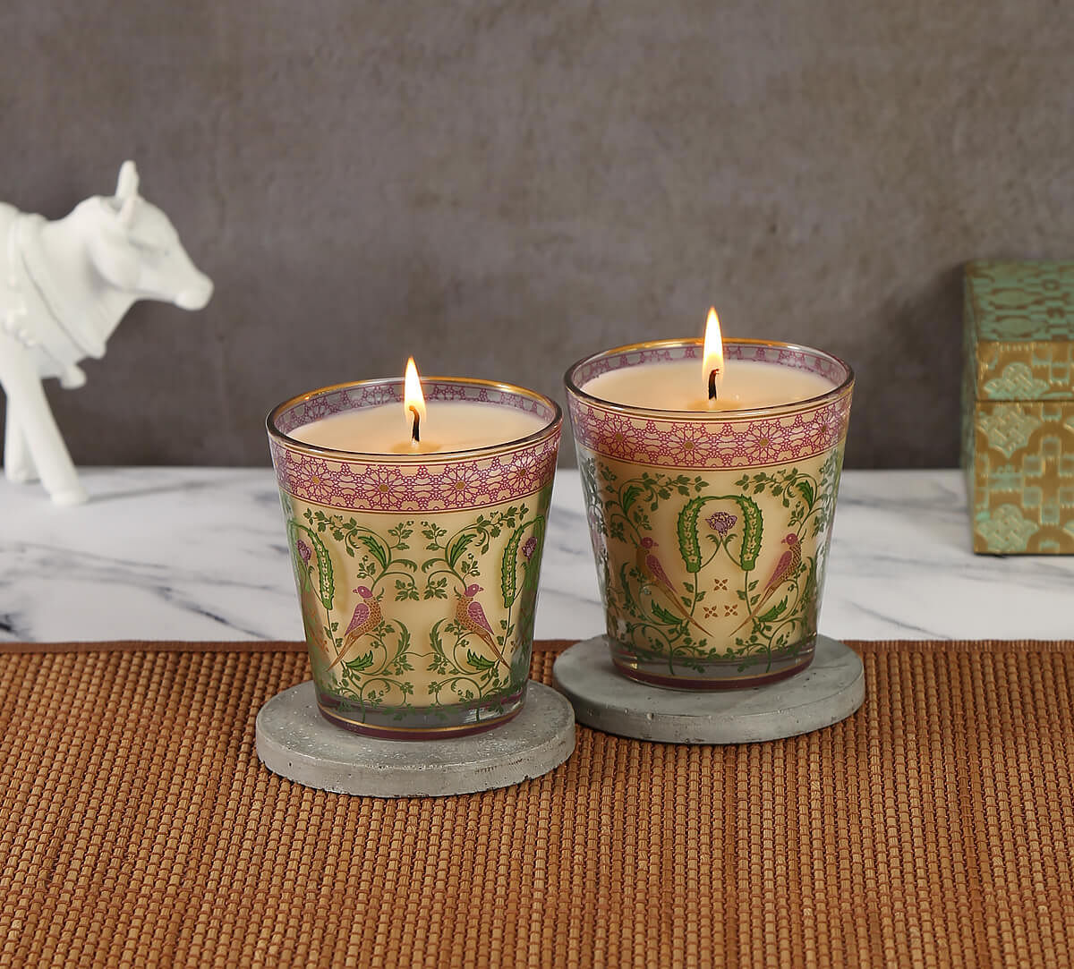 India Circus Parakeet Florals Candle Votive