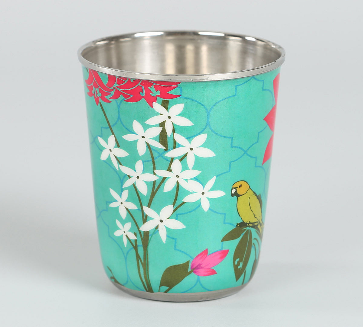 India Circus Parrot & Blooms Small Steel Tumbler (Set of 2)