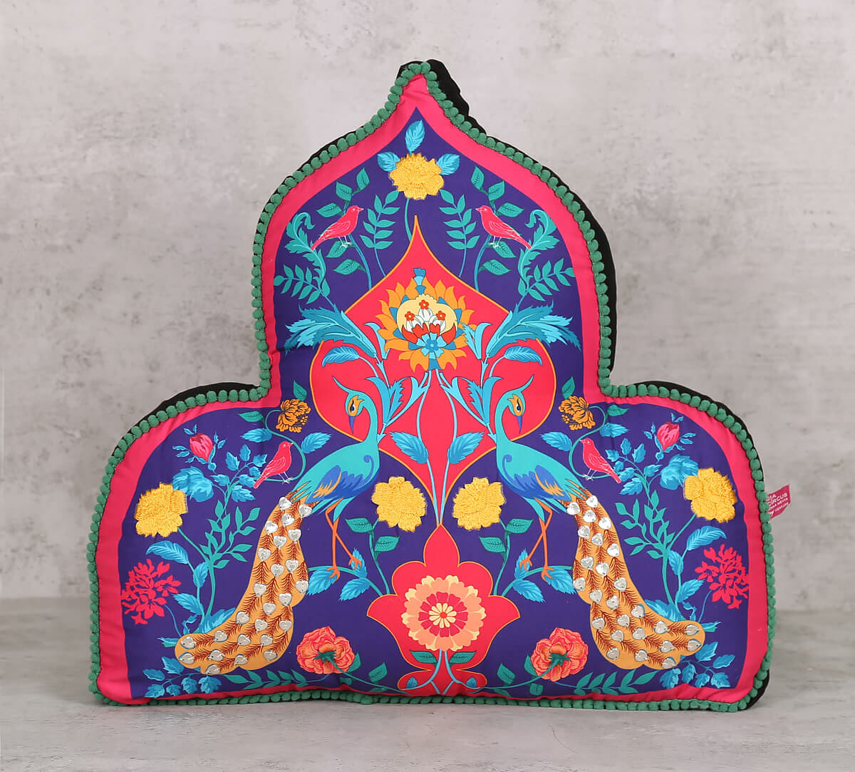 India Circus Peacock Psychedelic Shaped Cushion