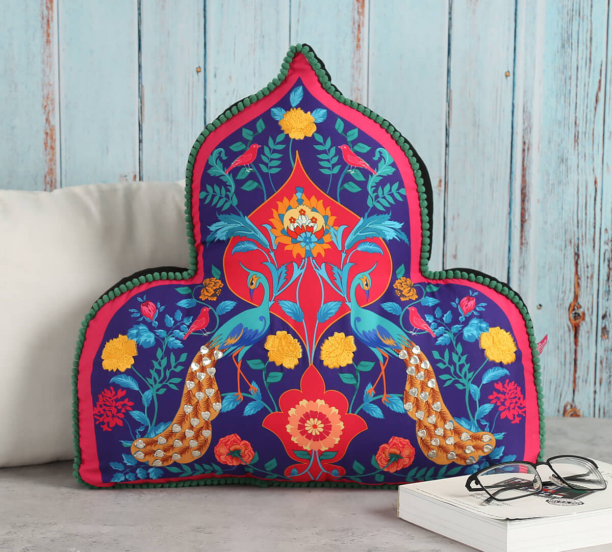 India Circus Peacock Psychedelic Shaped Cushion