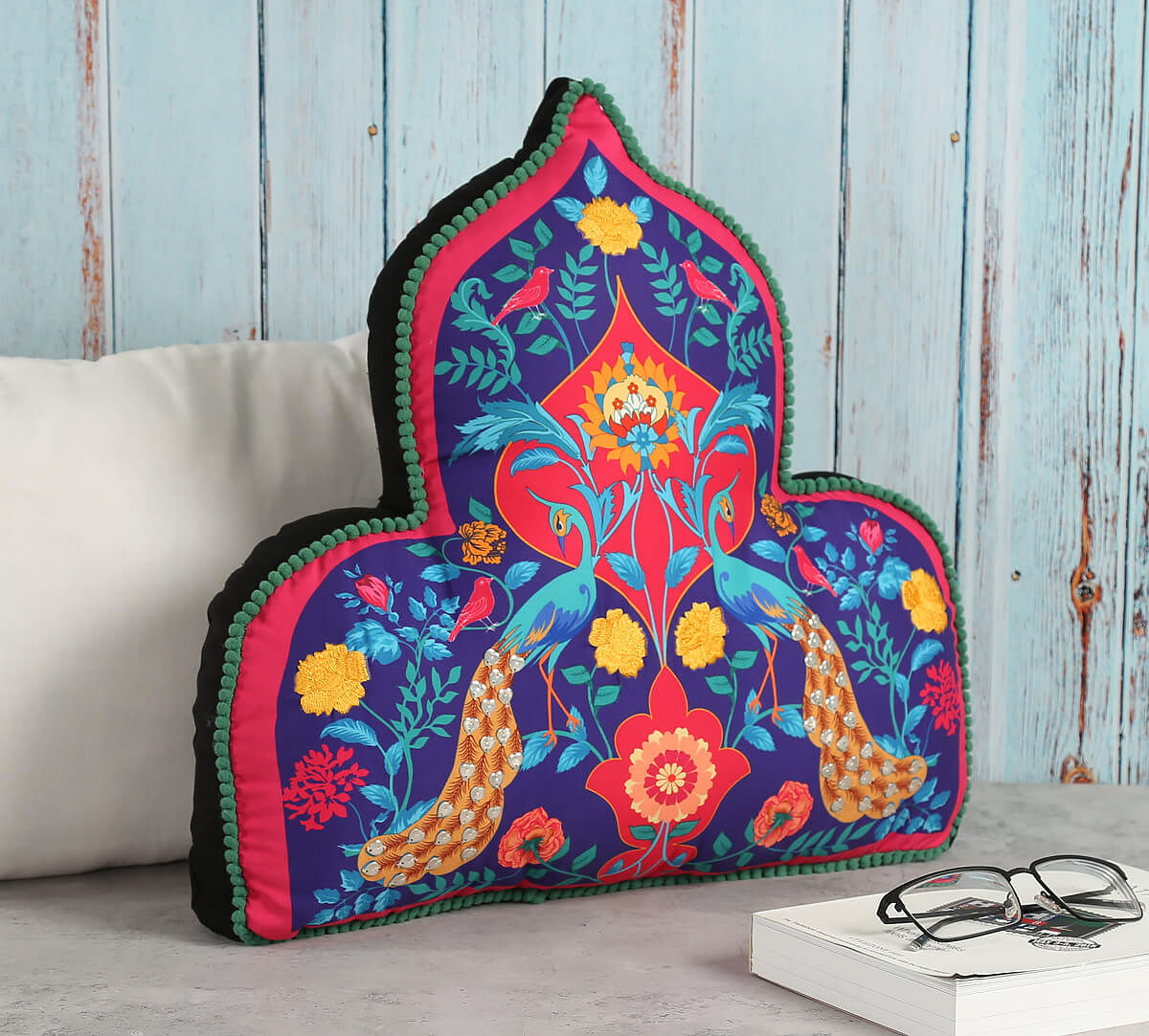 India Circus Peacock Psychedelic Shaped Cushion