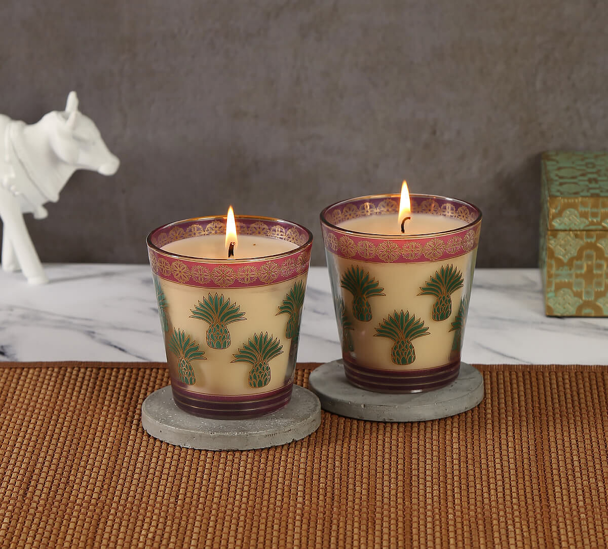 India Circus Pineapple Stem Green Candle Votive