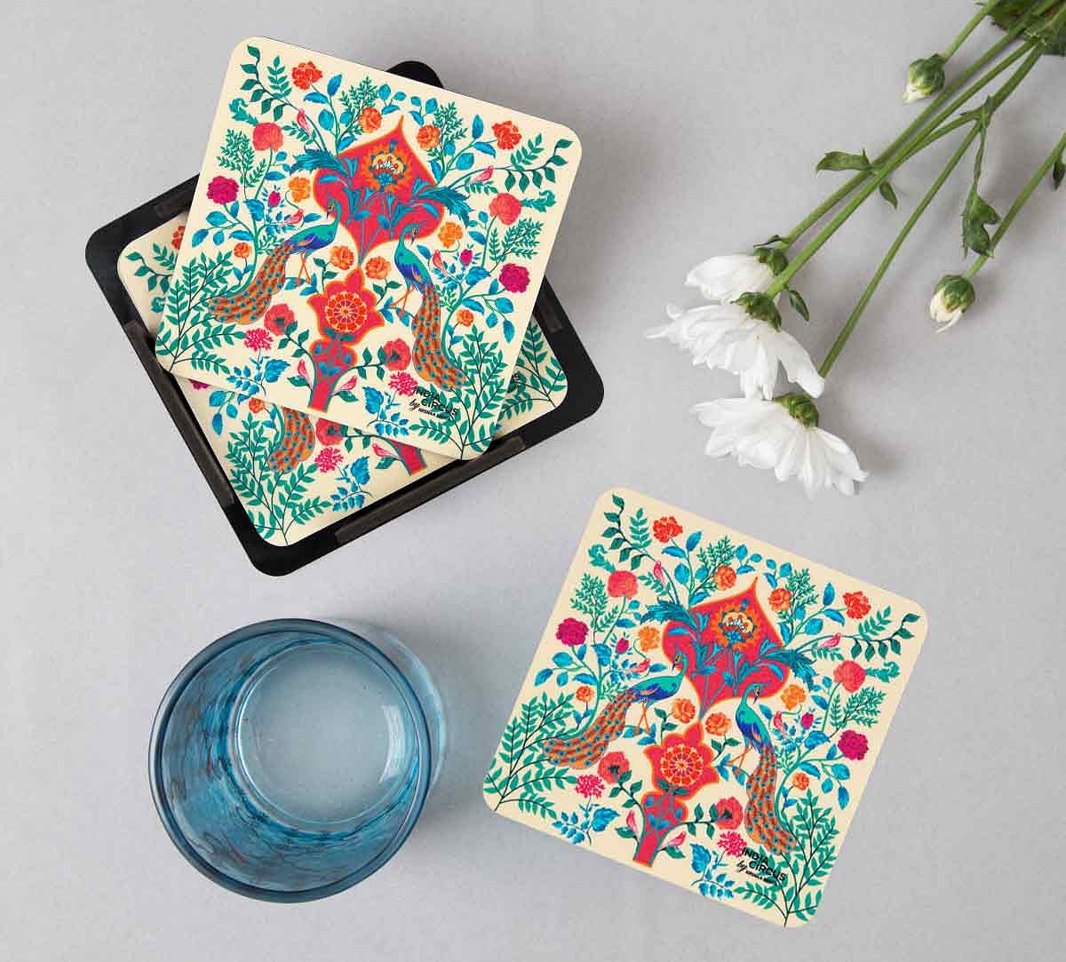 India Circus Pistachio Birds and Floral Burst Table Coaster
