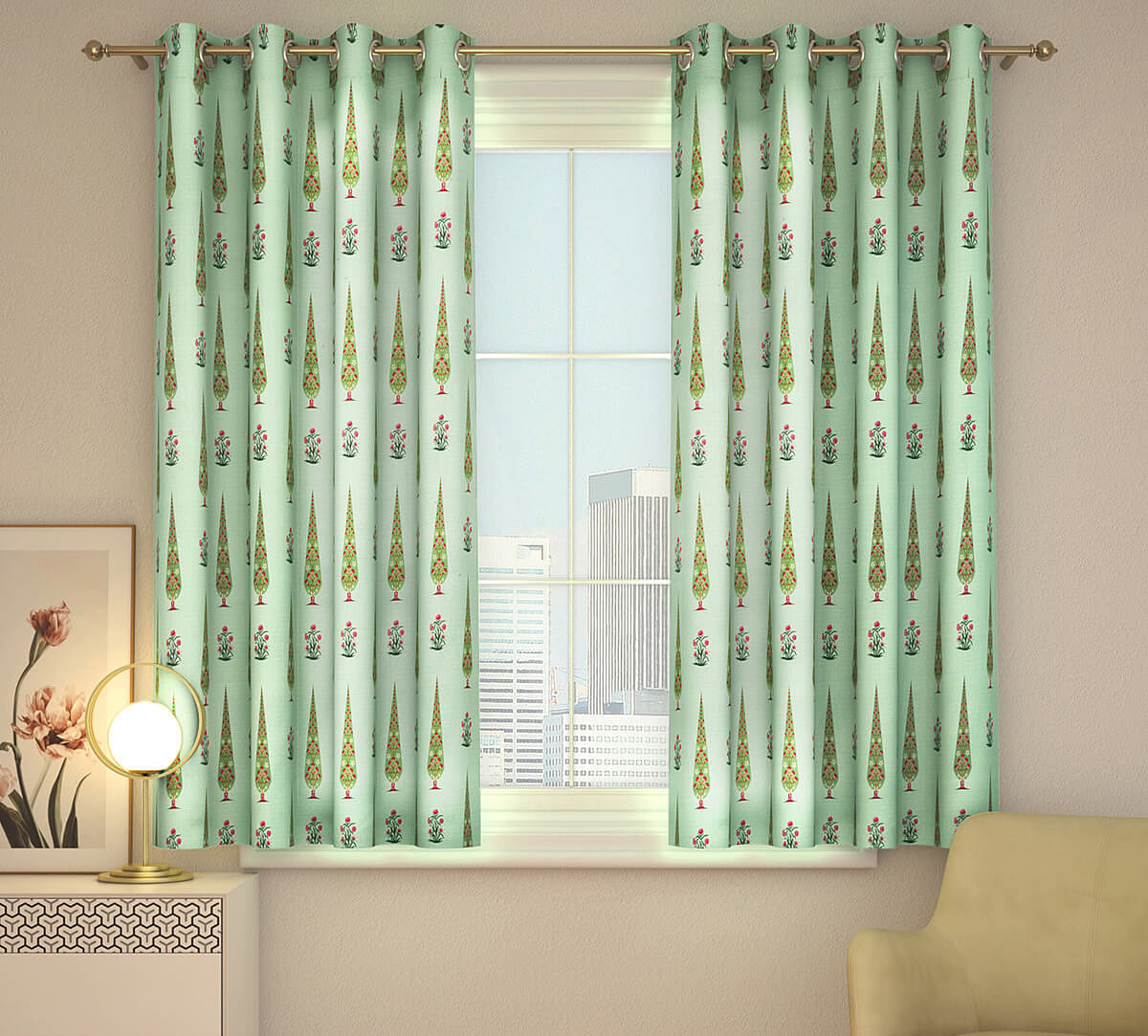 India Circus Poppy Conifer Window Curtain