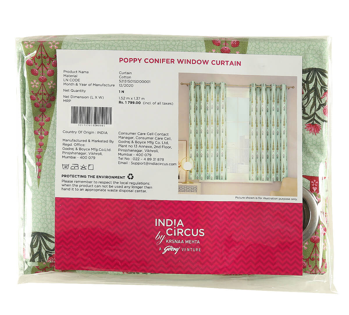 India Circus Poppy Conifer Window Curtain