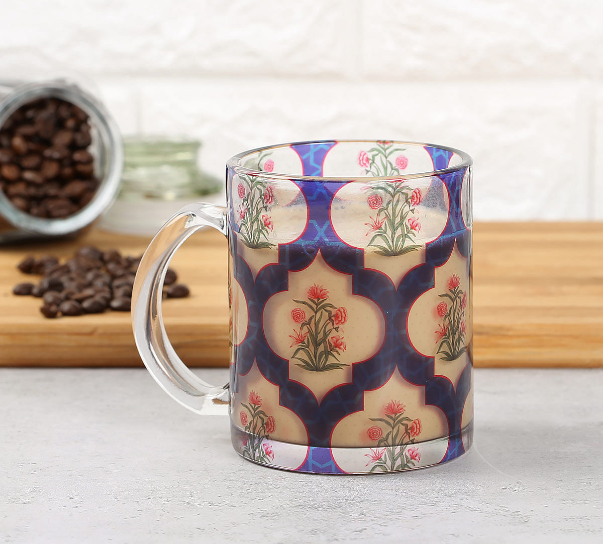 India Circus Poppy Flower Glass Mug