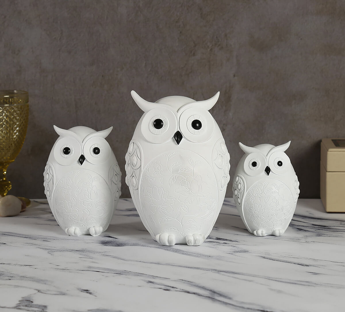 India Circus Pristine White Owl Figurine Set of 3