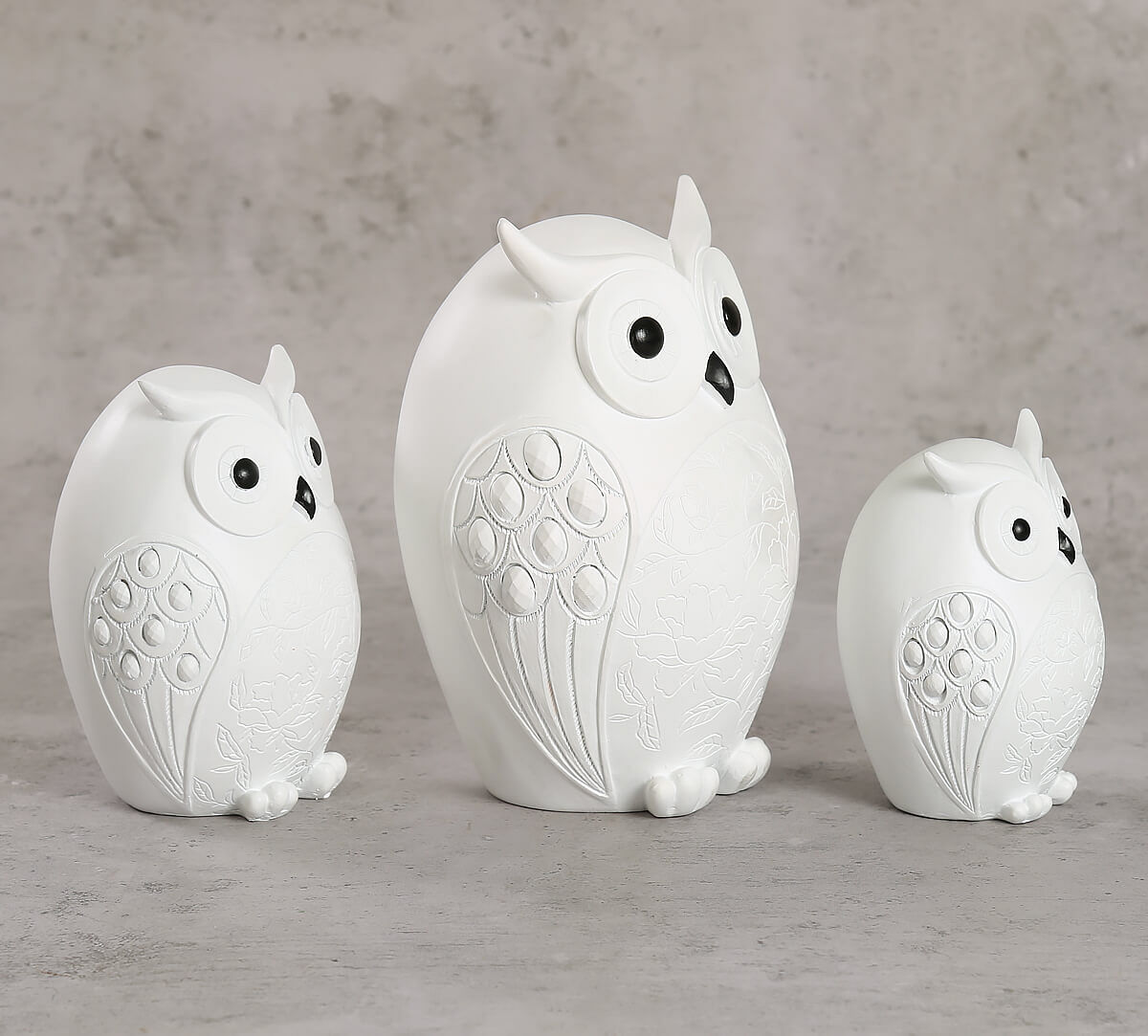 India Circus Pristine White Owl Figurine Set of 3