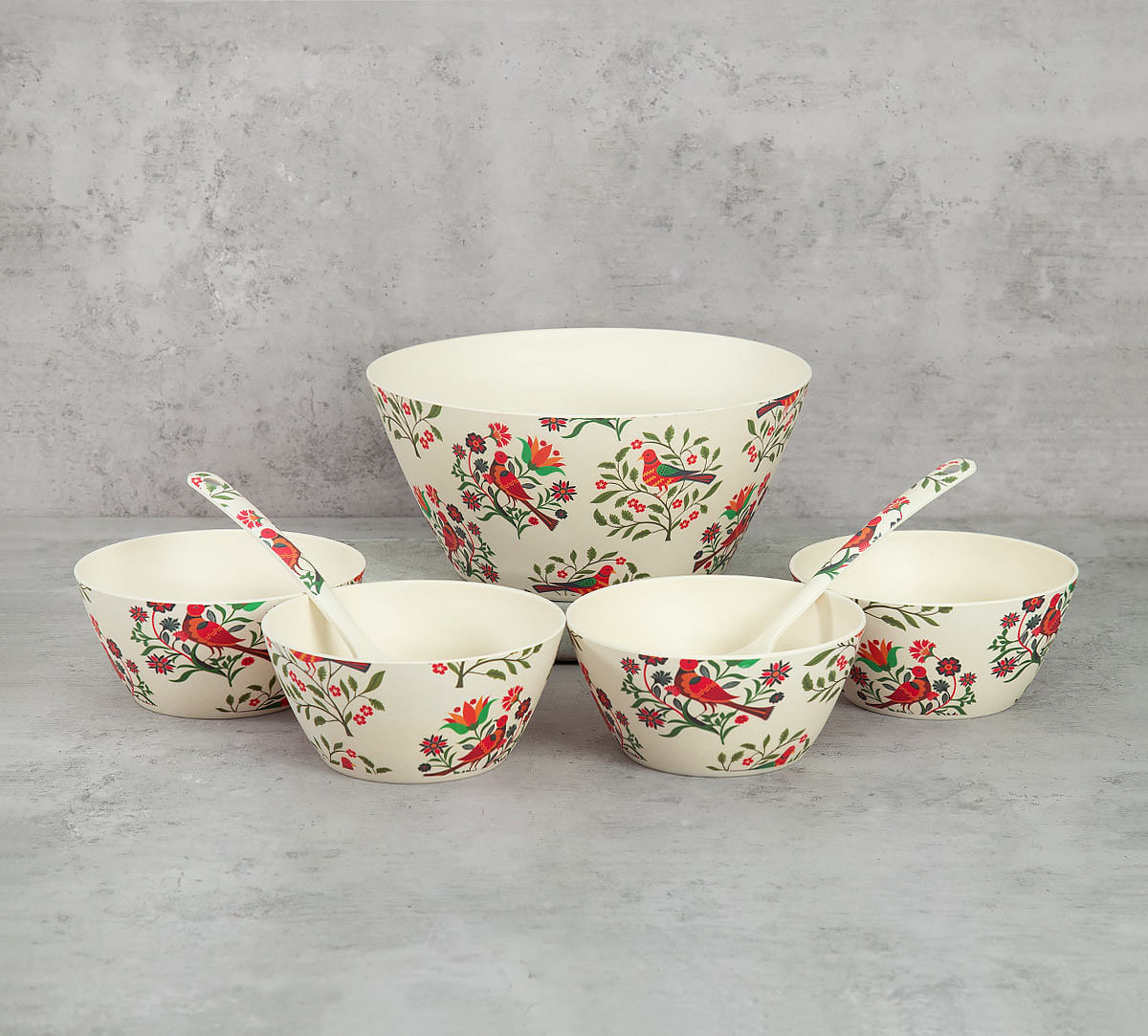 India Circus Psittacines Enquiry Bamboo Salad Bowl Set