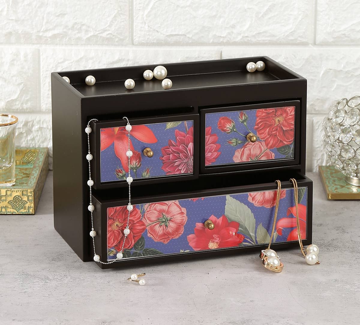 India Circus Red Blooms Chest of Drawer