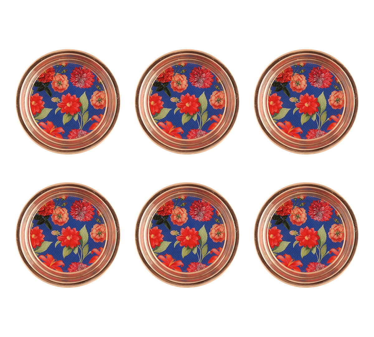 India Circus Red Blooms Coaster Set of 6