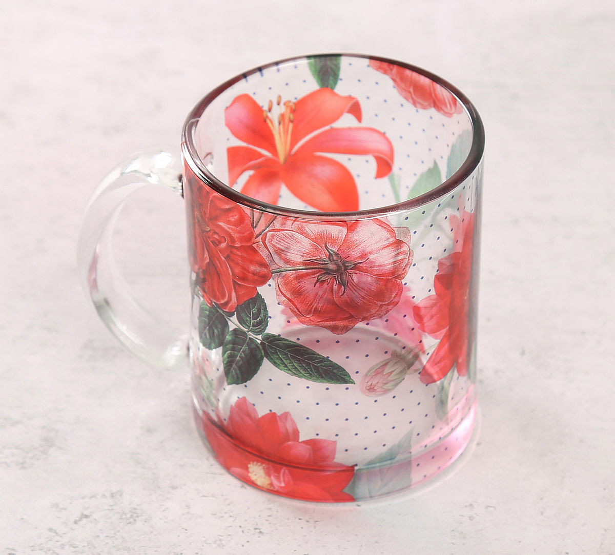 India Circus Red Blooms Glass Mug