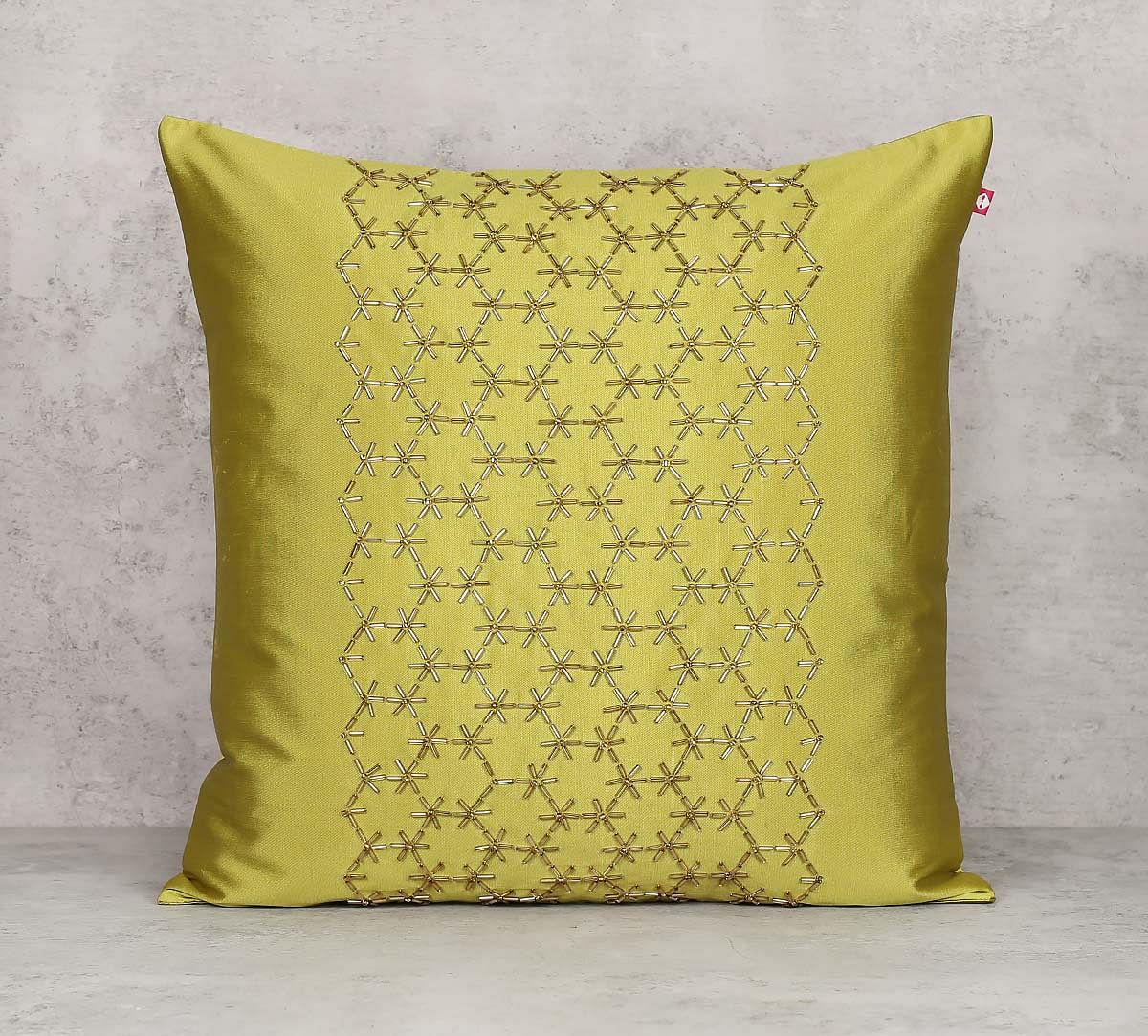 India Circus Rice Bead Olive Green Cushion Cover