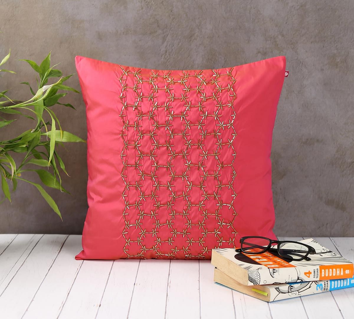 India Circus Rice Bead Pink Cushion Cover