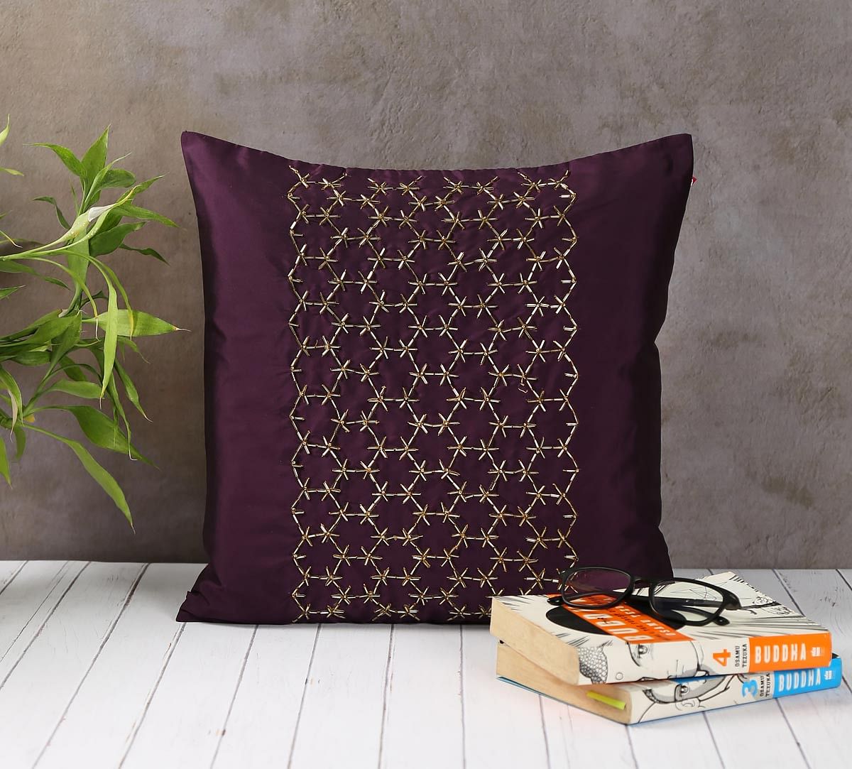 India Circus Rice Bead Purple Cushion Cover