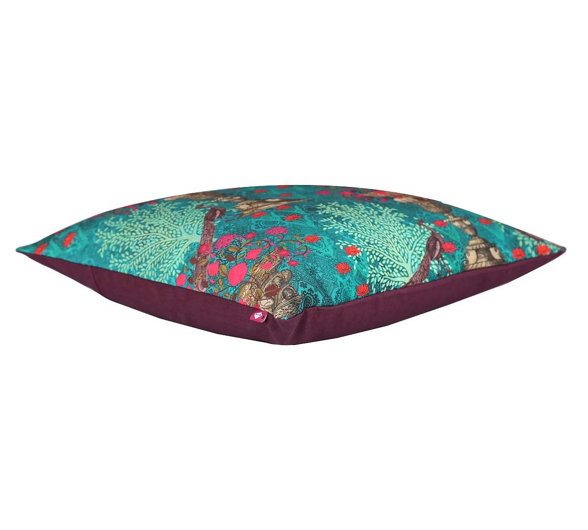 India Circus Sea Green Floral Pillar Crest Canvas Cushion Cover