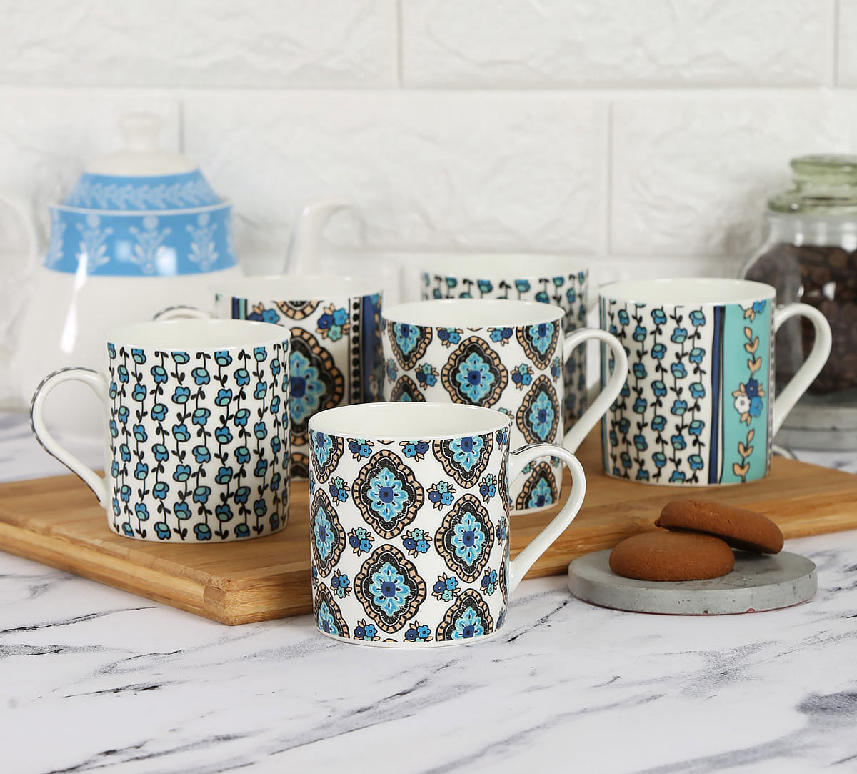 India Circus Sketch Pattern Coffee Mug Set of 6