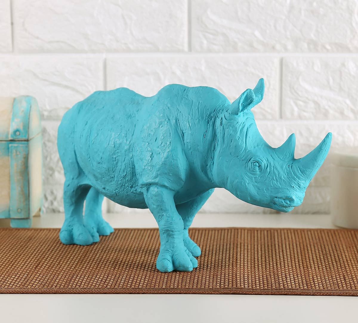 India Circus Sky Blue Rhino Calf Figurine