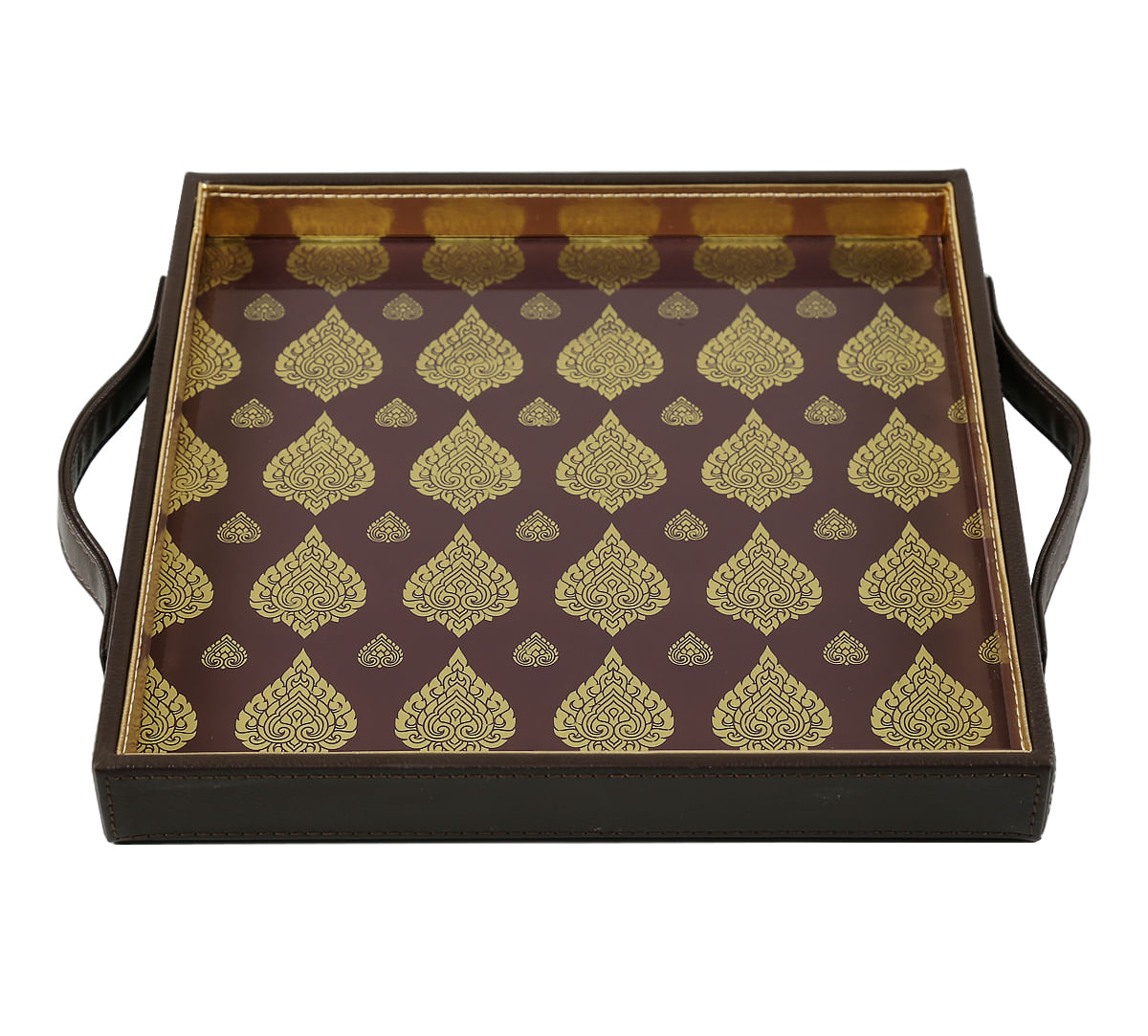 India Circus Spade Rangoli Motifs Leather Tray