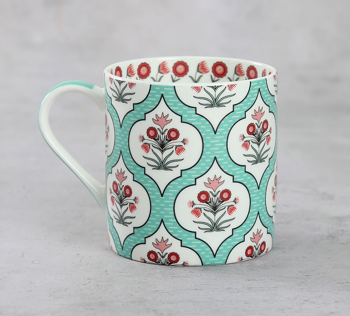 India Circus Teal Lattice Motifs Coffee Mugs Set of 6