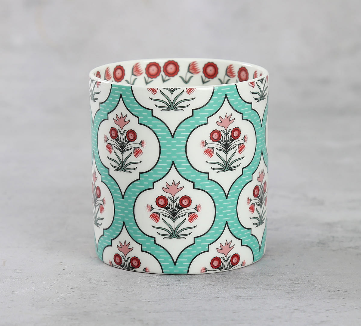 India Circus Teal Lattice Motifs Coffee Mugs Set of 6