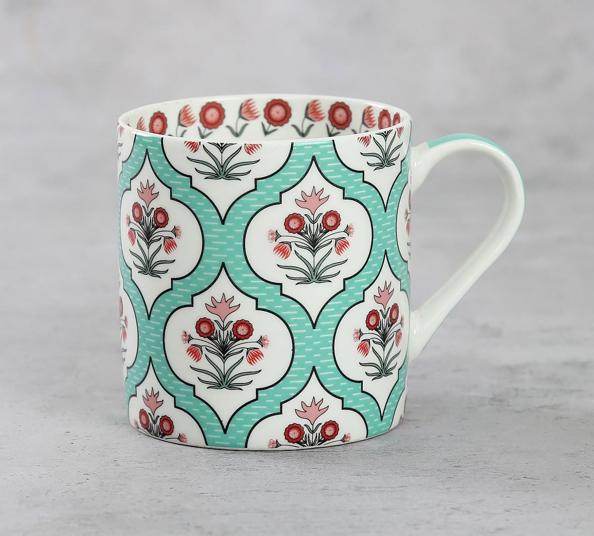 India Circus Teal Lattice Motifs Coffee Mugs Set of 6