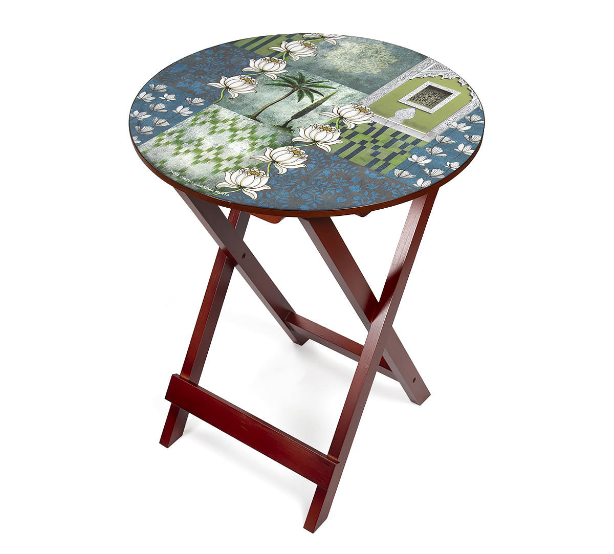 India Circus Teal Tiled Lotus Extravaganza Round Side Table