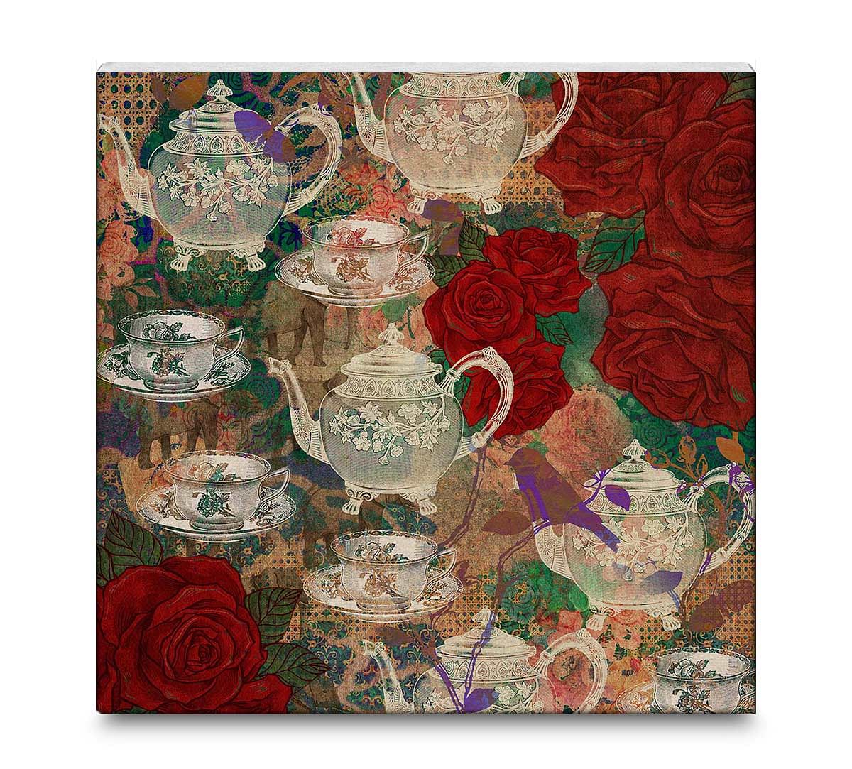 India Circus Teapot Jungle 16x16 and 24x24 Canvas Wall Art