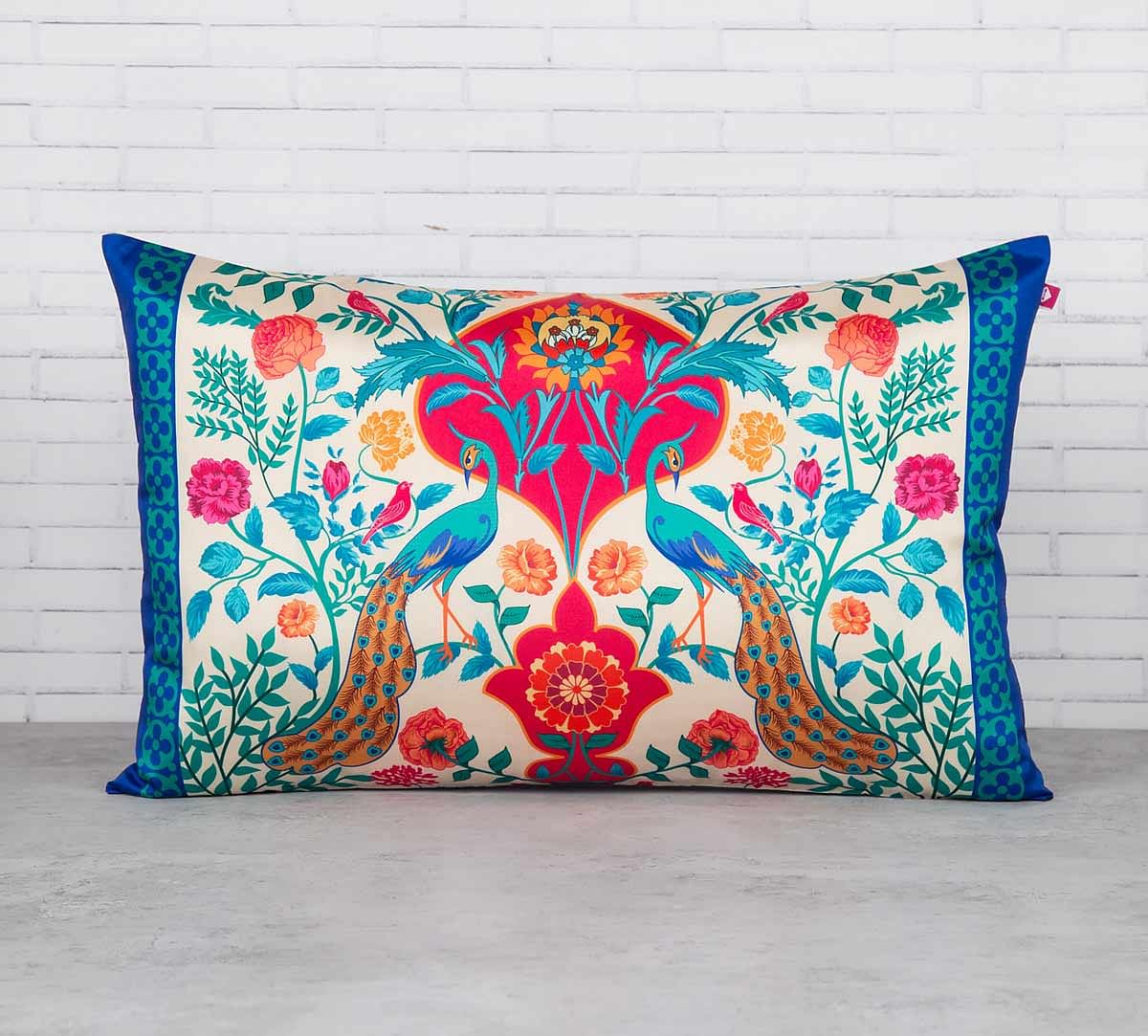 India Circus The Bright Birds and Floral Burst Blended Taf Silk Cushion Cover
