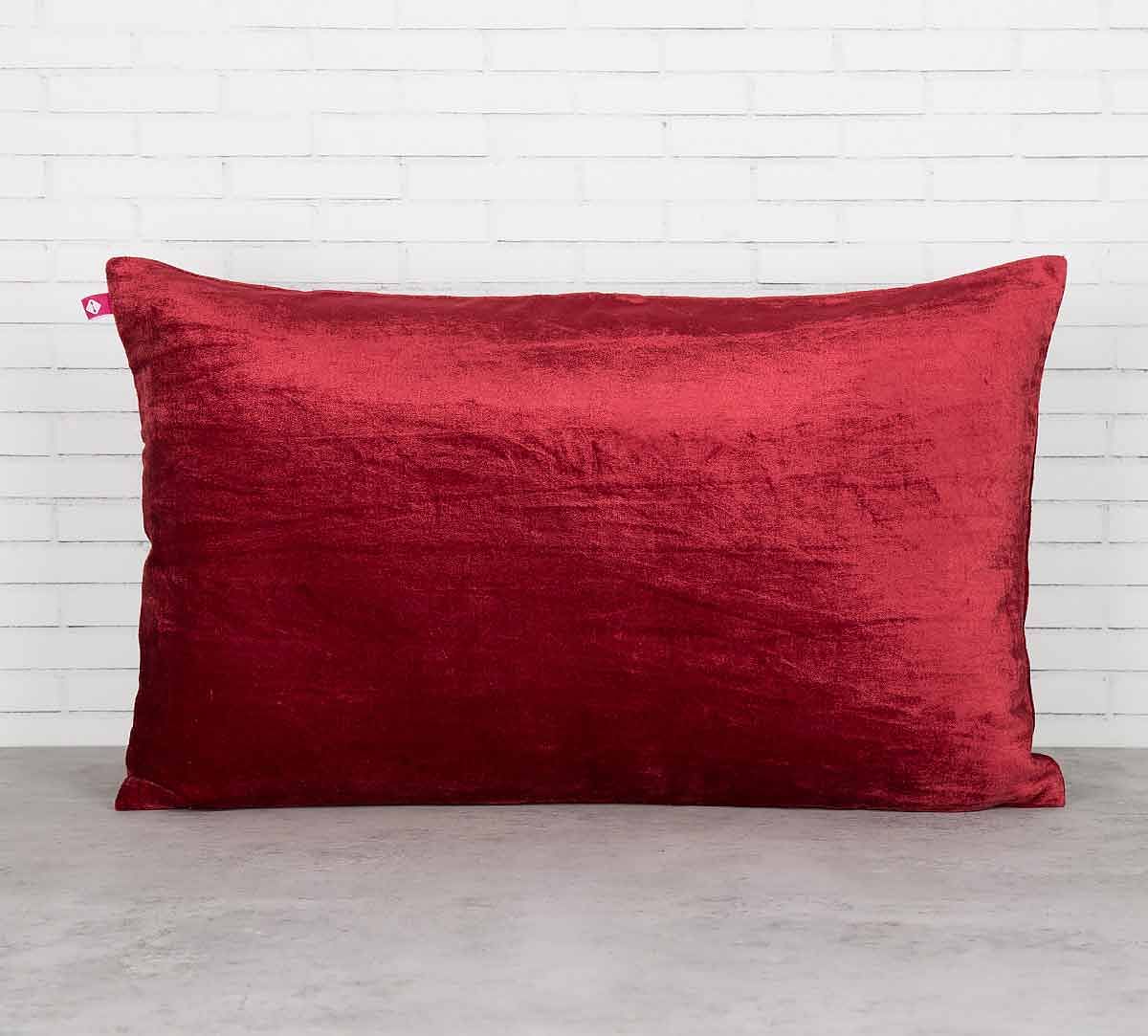 India Circus Trickles of Flower Crimson Embroidered Velvet Cushion Cover