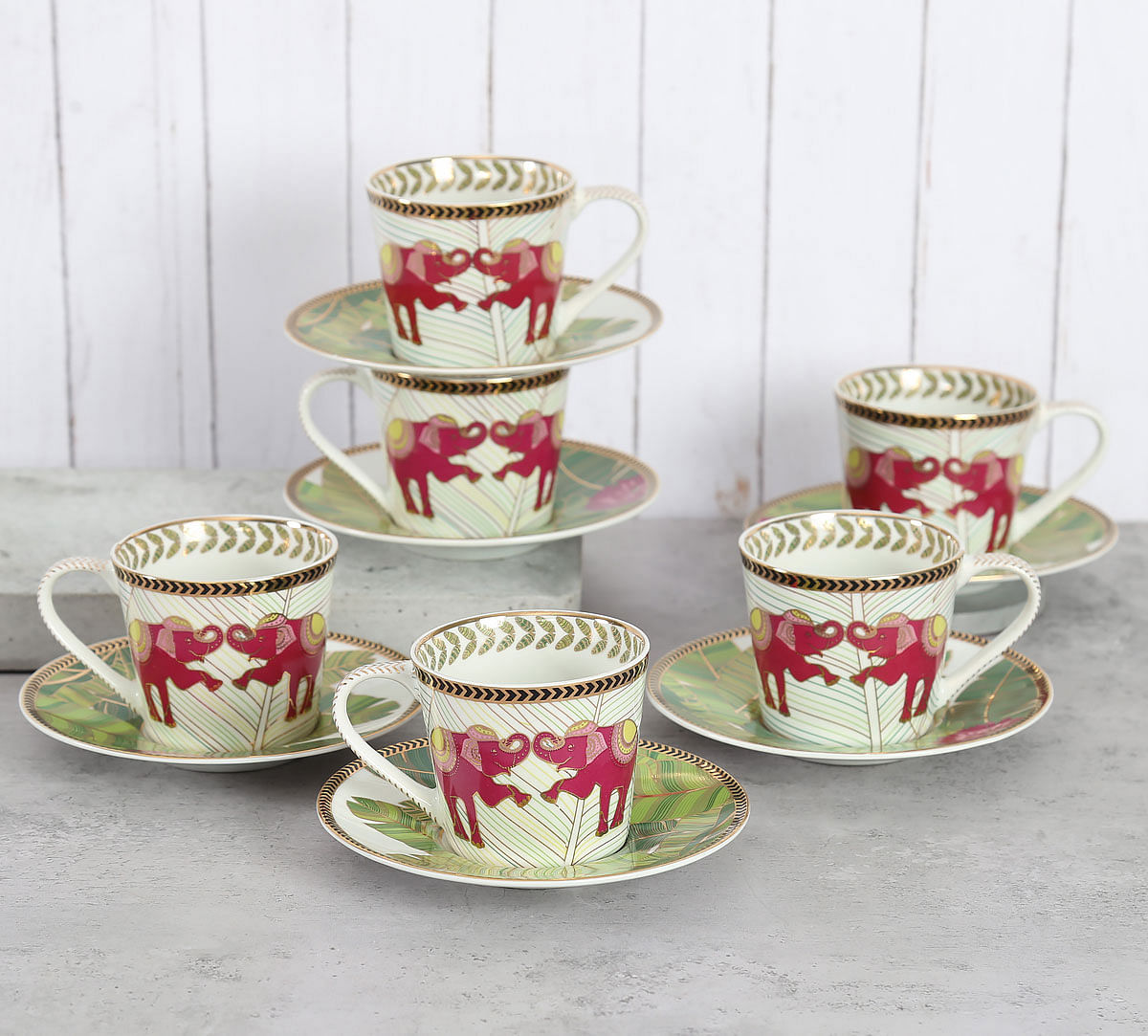 India Circus Tropical Tusker Tea Cup & Saucer Set of 17 pcs