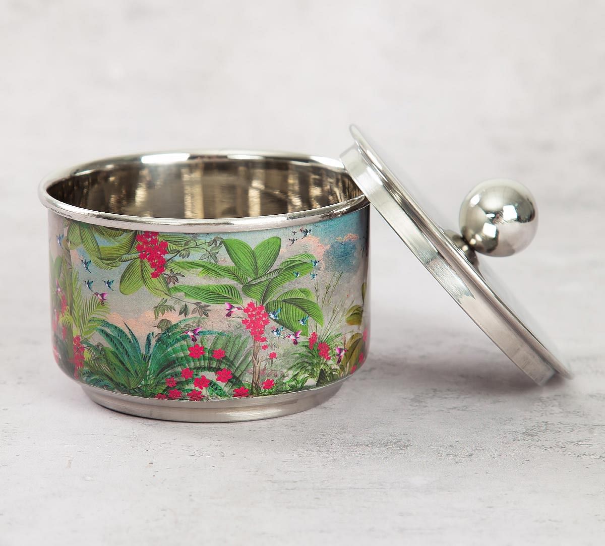 India Circus Tropical View Steel Bowl with Lid