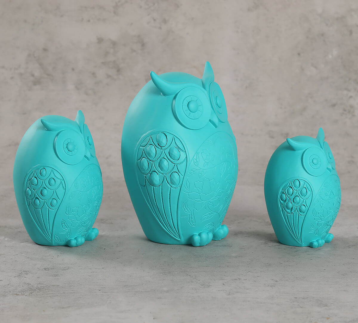 India Circus Turquoise Owls Figurine Set of 3