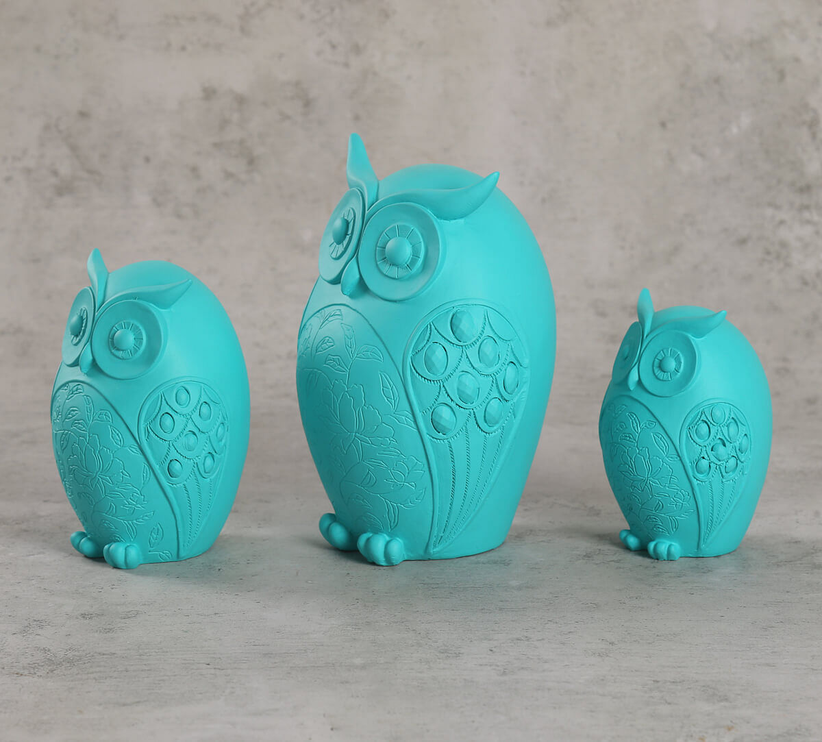 India Circus Turquoise Owls Figurine Set of 3