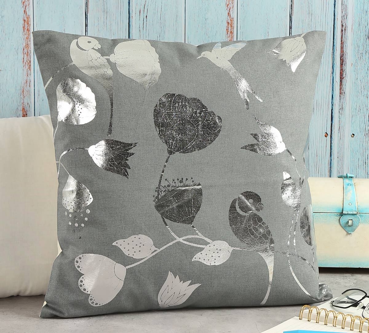 India Circus Whispering Birds Foil Cushion Cover