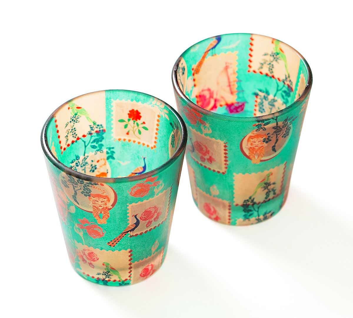 India Circus Wildlife Stamps Shot Glasses Set of 2