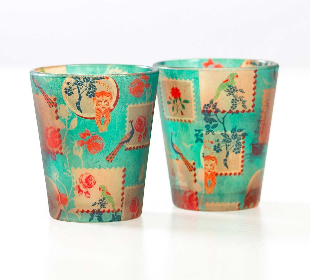 India Circus Wildlife Stamps Shot Glasses Set of 2