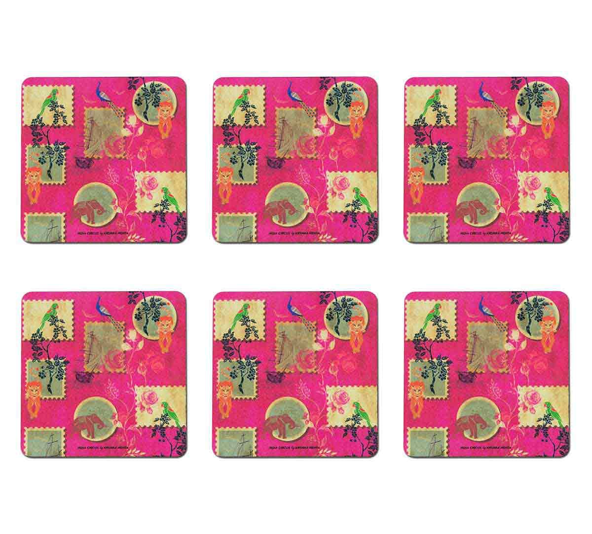 India Circus Wildlife Stamps Table Coaster Set of 6