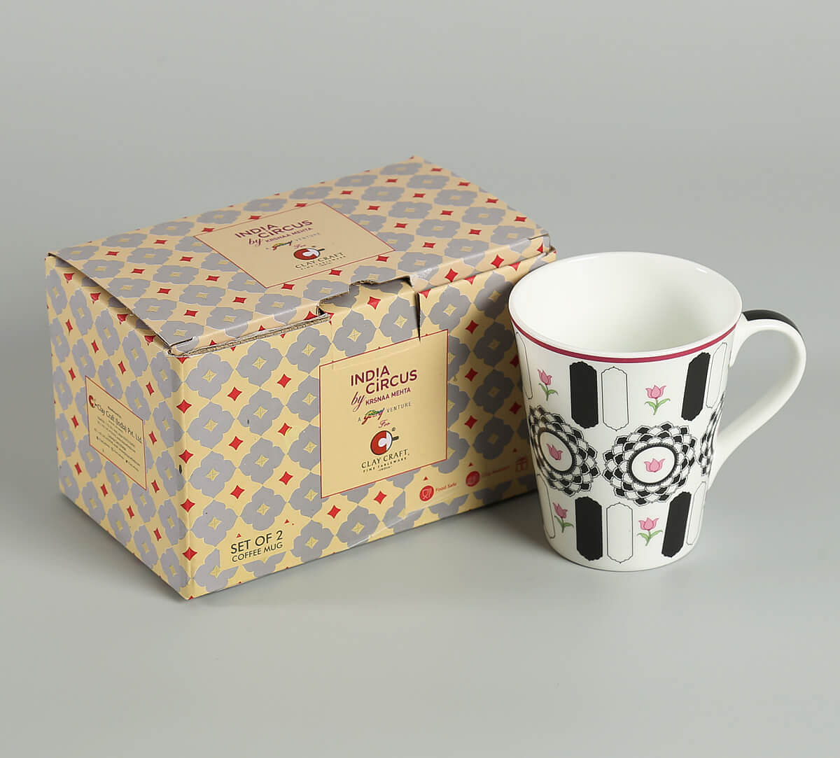 India Circus Appliqued Harmony Conical Mug (Set of 2)