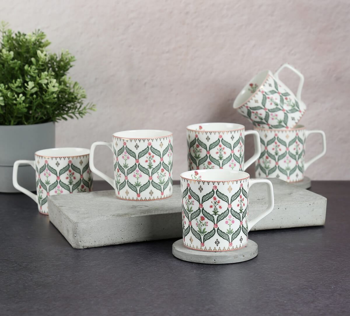 India Circus by Krsnaa Mehta Blooming Dahlia Mug Set of 6