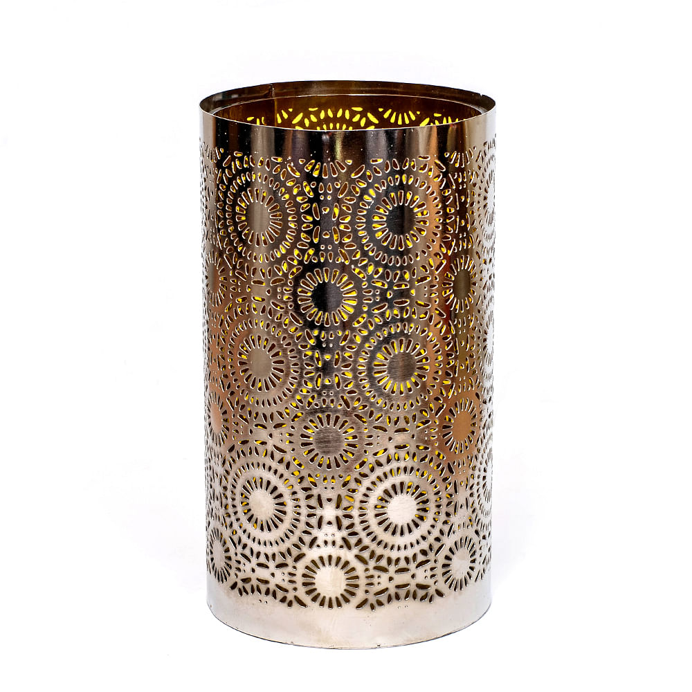  Circular Charm Amber Glass and Iron Lattice Hurricane