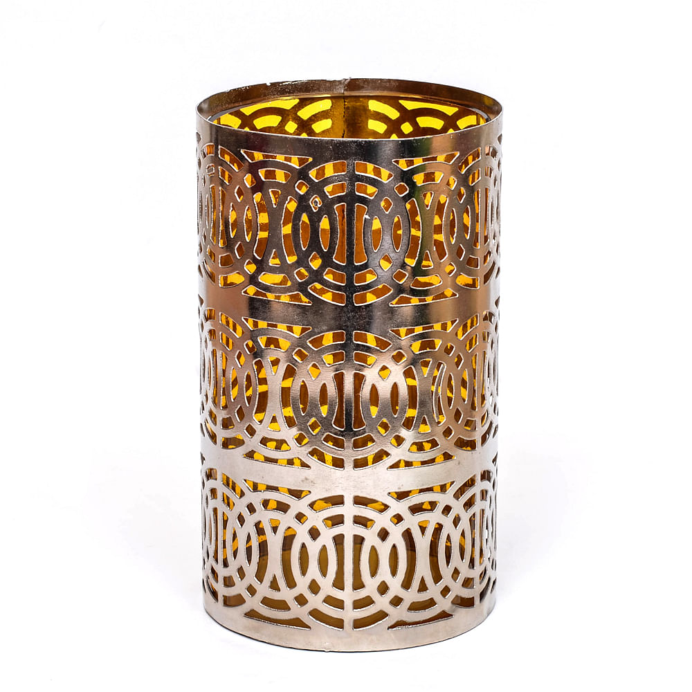  Linked Circles Amber Glass and Iron Lattice Hurricane