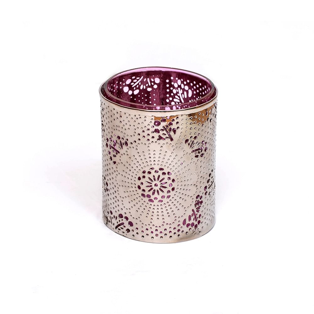 Silver Lattice work Candle Votive-Pink