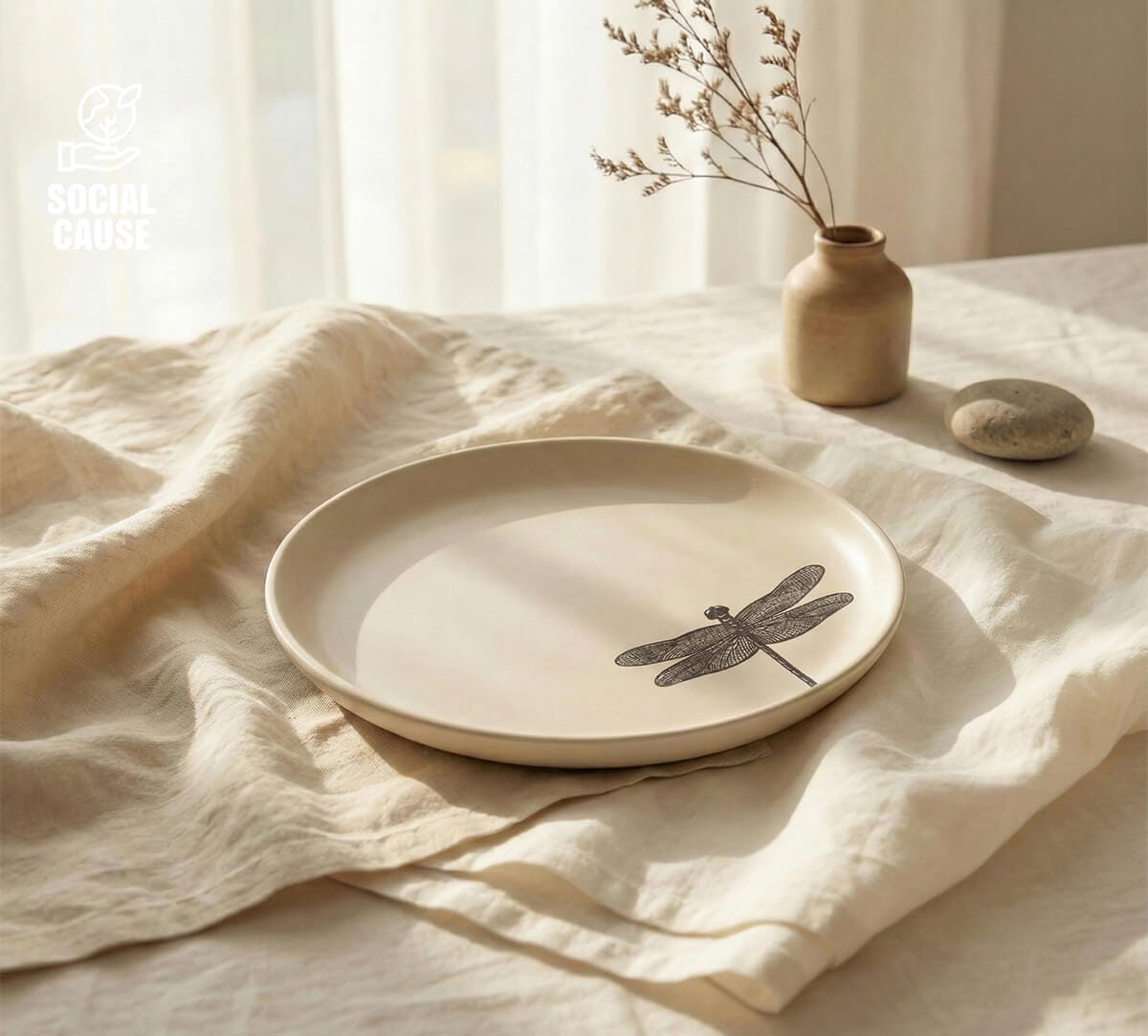 NGCPR Collection - Dragonfly Monochrome Stoneware Snack Plate