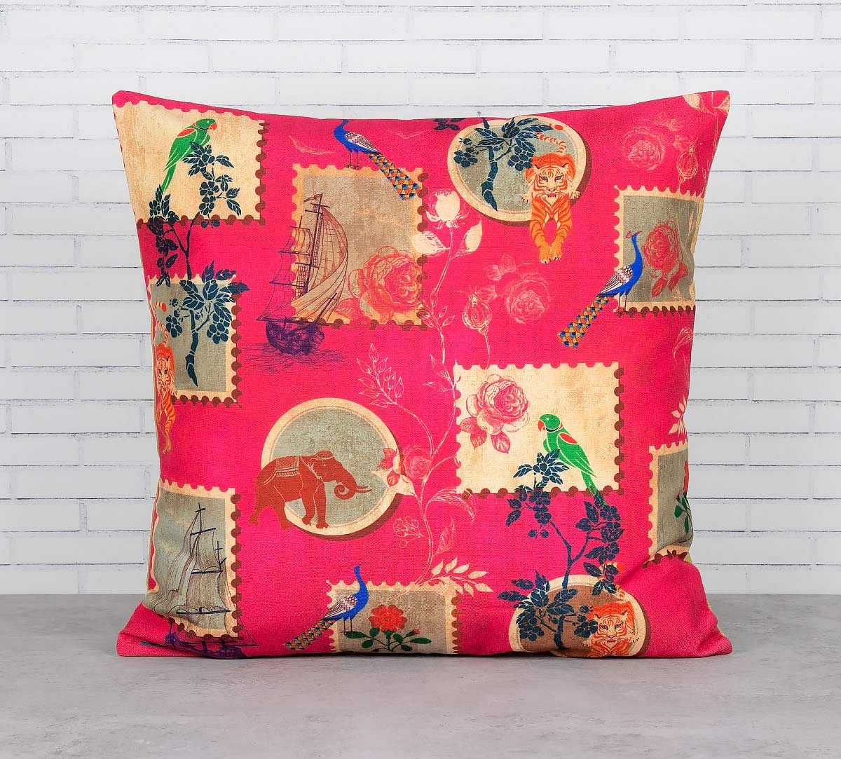 India Circus Wildlife Stamps Cushion Cover