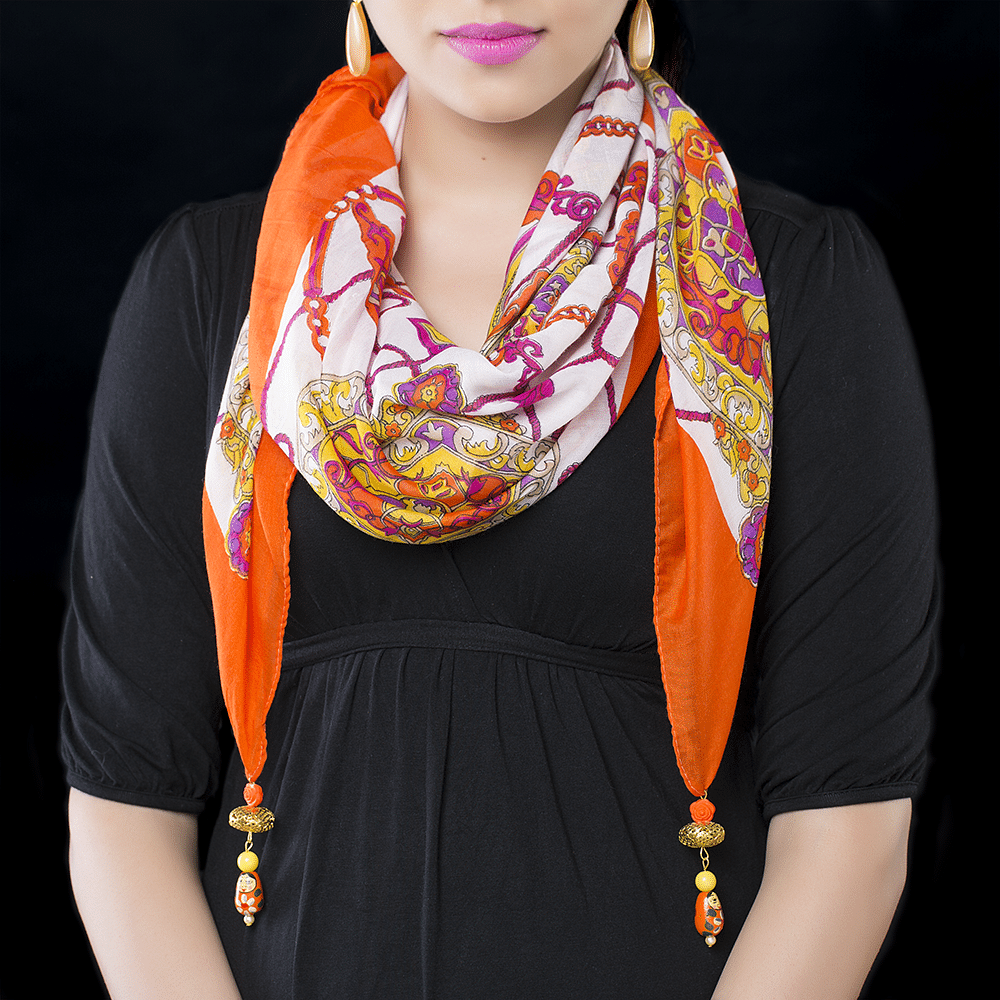 Orange & White Chiffon Stole